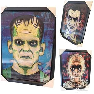 📦 New Horror Dracula / Frankenstein Framed 3D Lenticular Poster / Picture